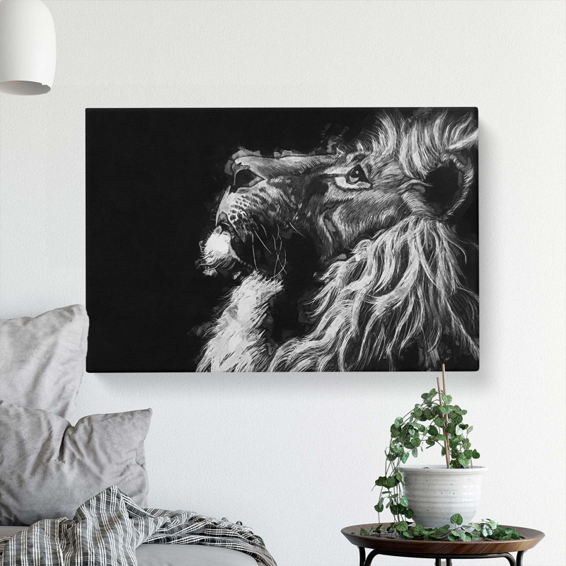 Majestic Lion Illustration In Abstract - Wrapped Canvas Print, 35cm H x 50cm W x 3cm D