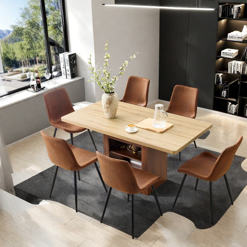 Ensembles de table de salle à manger extensible en noyer avec rangement, chaises modernes en tissu, pour la maison et le bureau