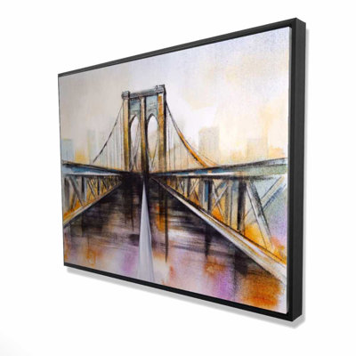 Colorful Brooklyn Bridge - Romantic Framed Canvas Decor