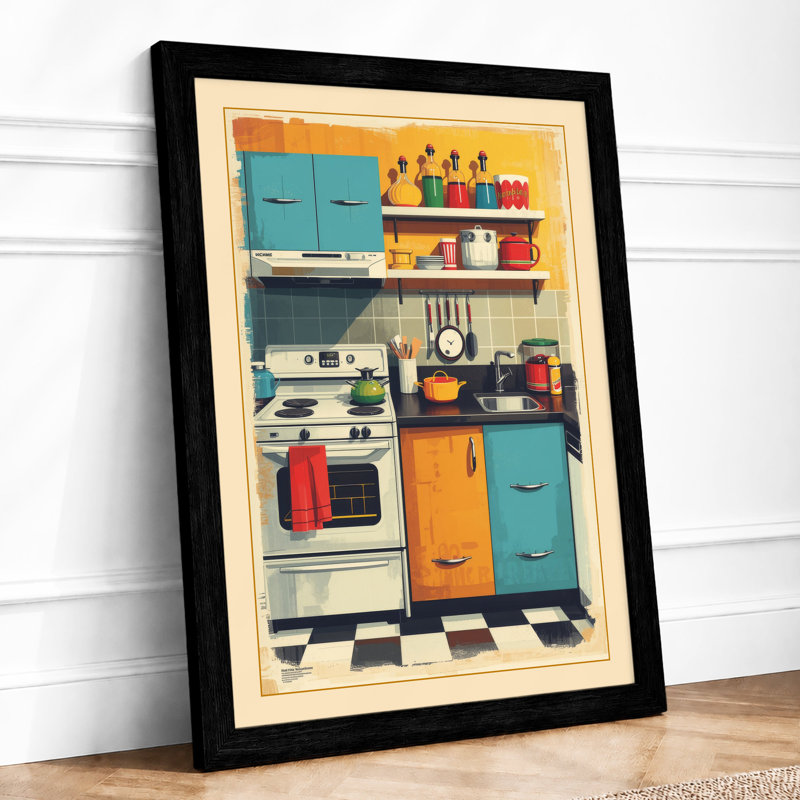 Stacked Kitchen Mid-Century - Framed Print, A2 - 59.4 x 42.0 cm, Black