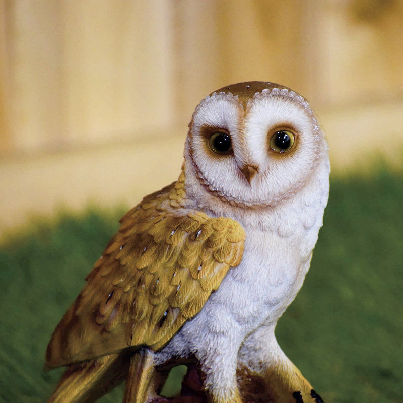 Lifelike Polyresin Barn Owl on Stump Statue