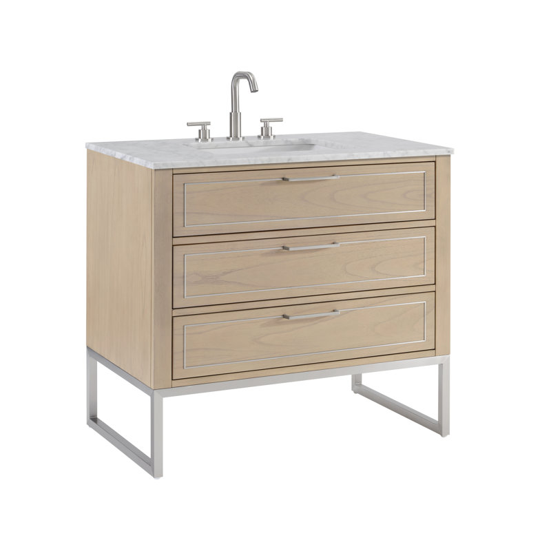 Markham 36'' Single Bathroom Vanity with Top, Cashmere Gray, Carrara Marble, Brushed Nickel