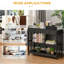 Console pour couloir, noir avec tiroir extra large et 2 tablettes, cadre de rangement à lattes en bois, couloir, décor de salon moderne