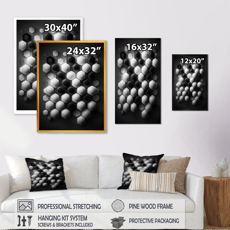 «Abstract Geomtric Black and White III», reproduction sur toile, H 32 po x l 24 po x P 1 po, Toile tendue