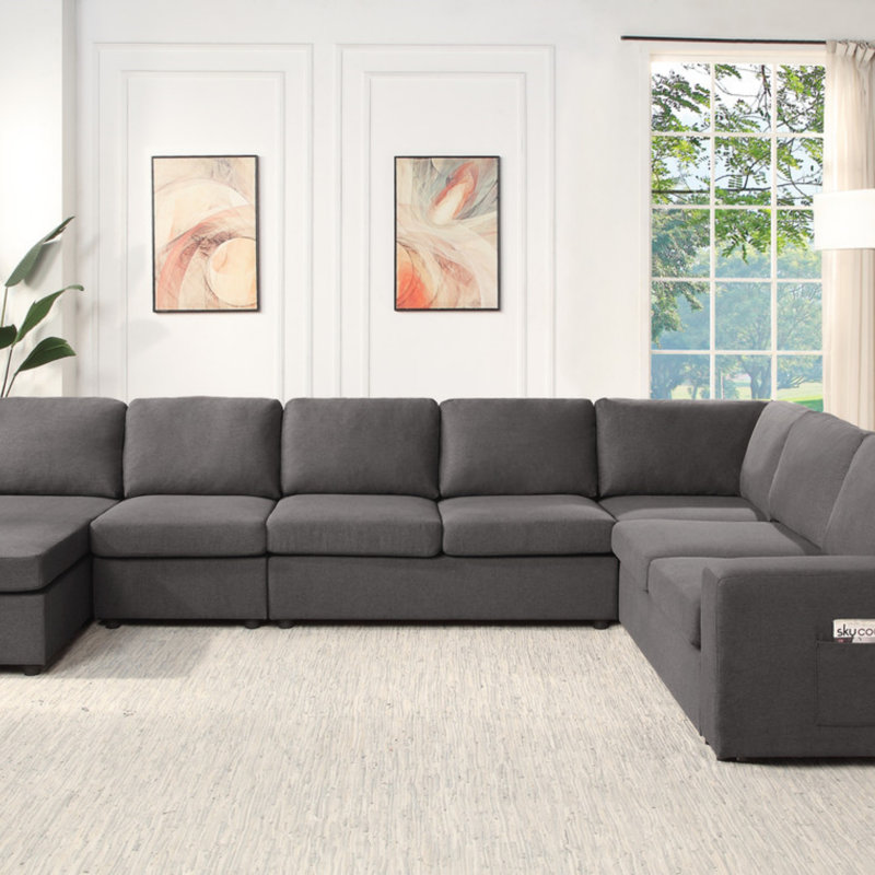 Canapé modulaire en U à 7 places en lin avec poche