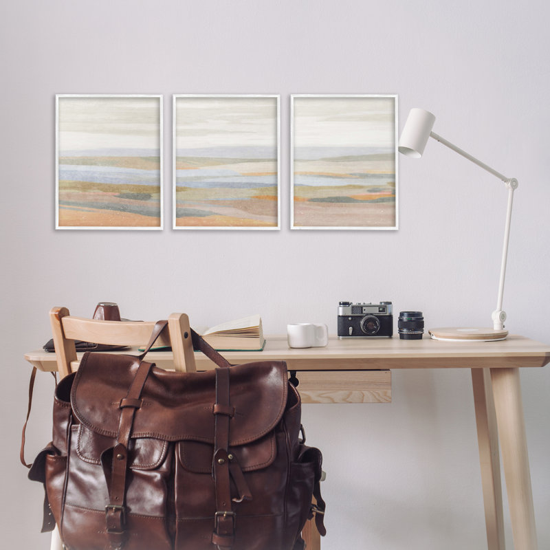  Ensemble de 3 estampes de Beachy, H 18 po x l 12 po, Estampe numérique encadrée blanc bord de mer