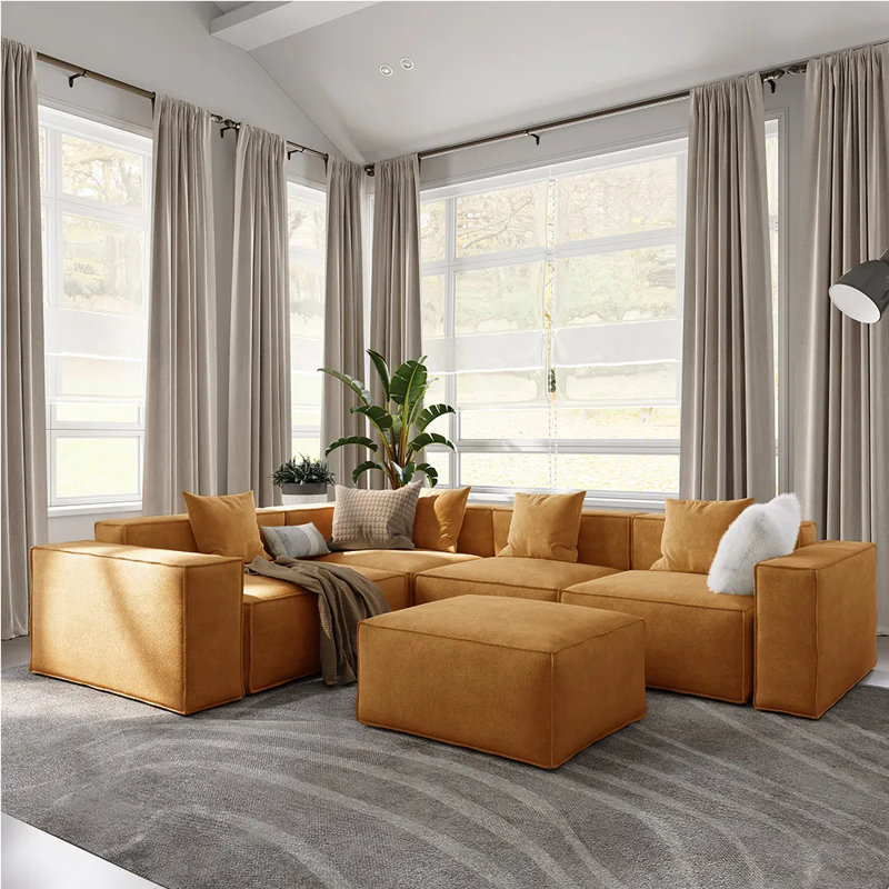 Barrett Minimalist Oversized Modular Comfy Fabric Sofa for Living Room, L Shaped Sectional Couches (3 Seats+Corner+Ottoman)