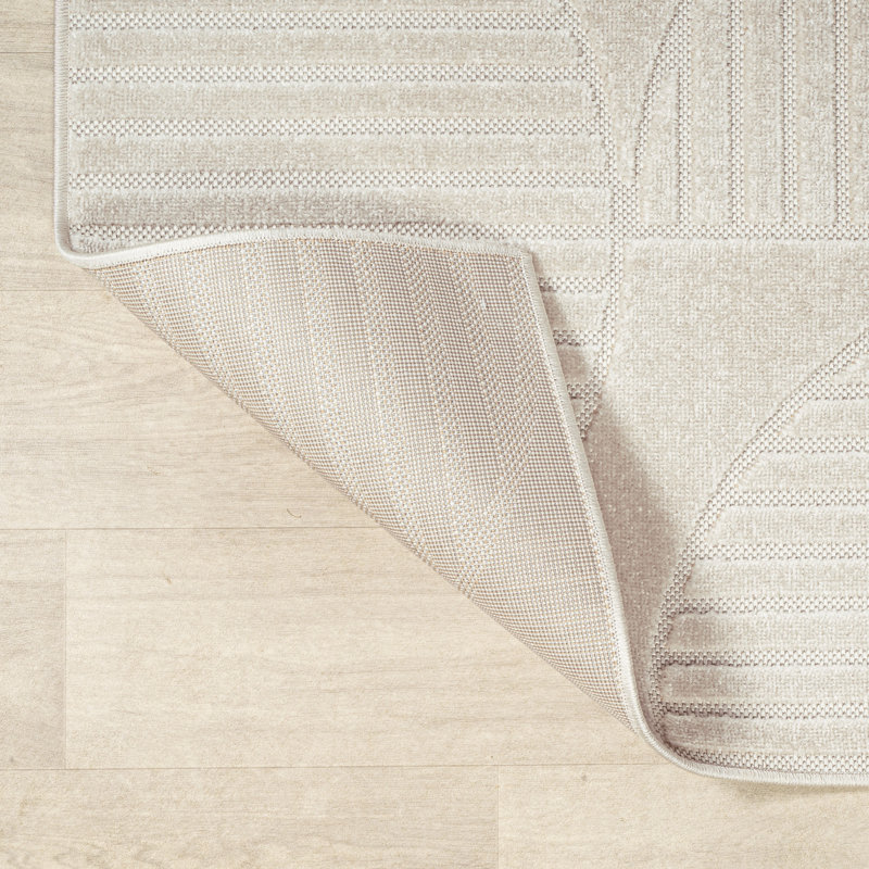 Arnika High-Low Geometric Arch Scandi Striped Ivory/Cream Indoor/Outdoor Rug, Rectangle 7'10" x 10'