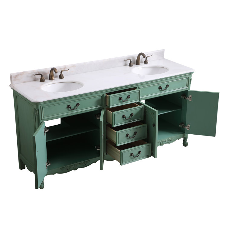 Ensemble de meuble-lavabo double 72 po Angelique, Vert, Blanc pur
