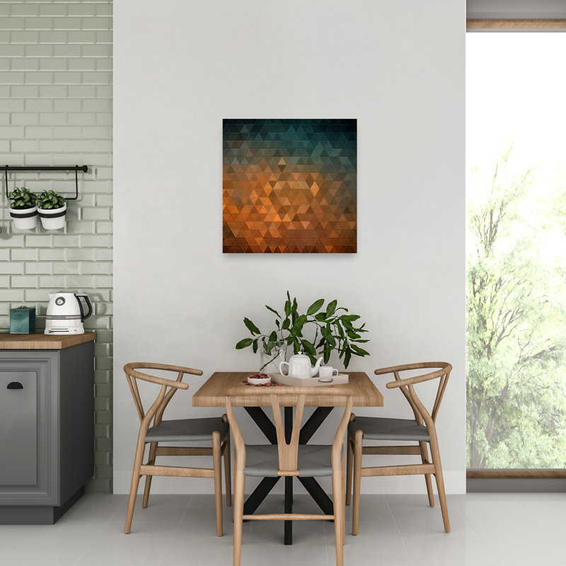 Motif géométrique abstrait bleu sarcelle et motif géométrique abstrait, H 32 po x l 32 po
