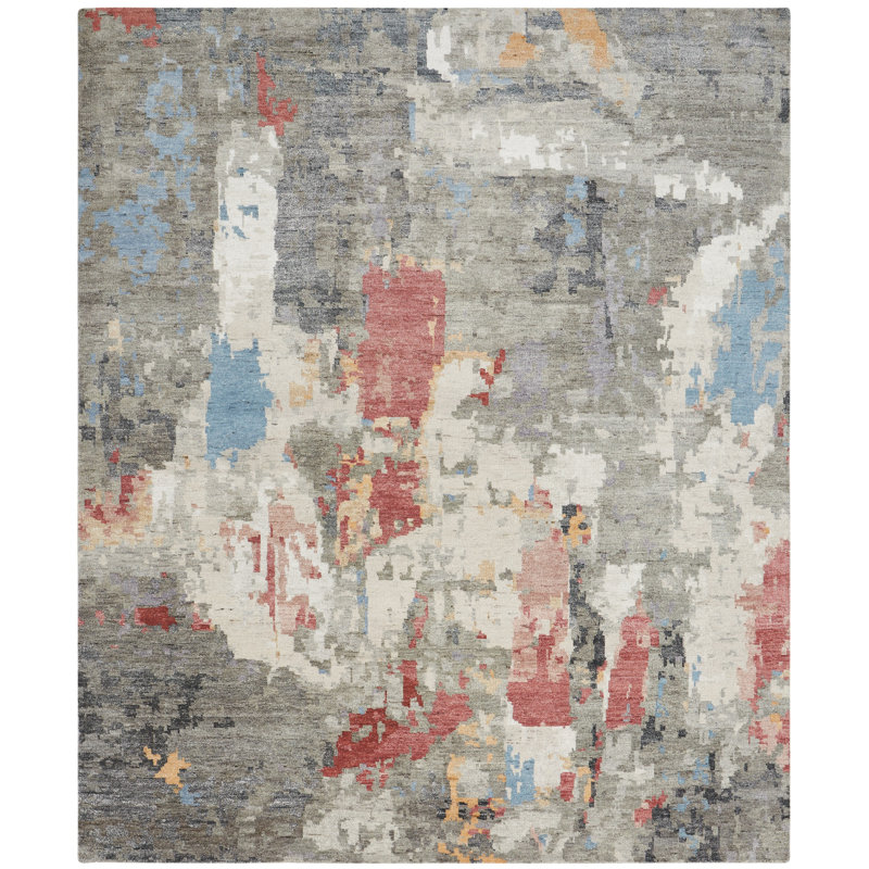 Tapis noué à la main Jaiden Crimson Echo, Rectangulaire 2 pi x 3 pi