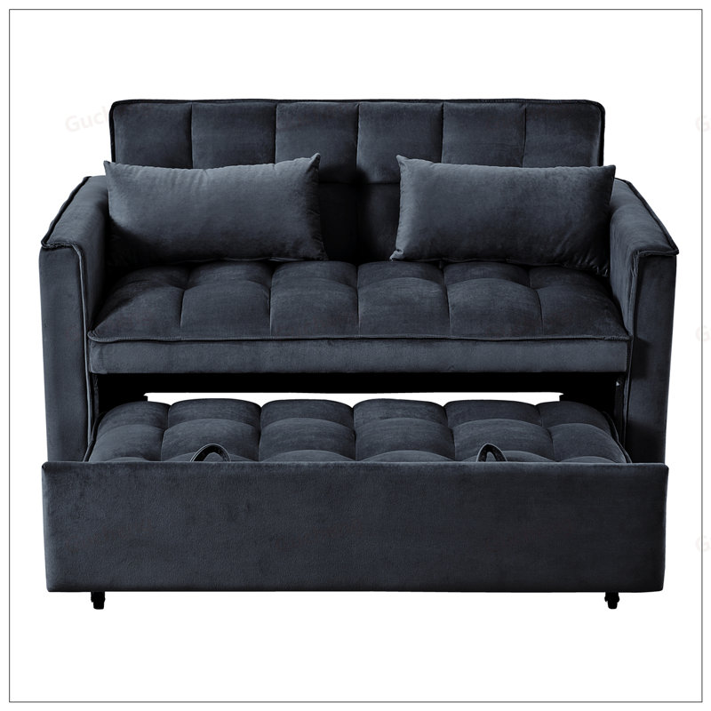 Canapé-lit convertible 3 en 1, canapé-lit moderne avec dossier réglable, futon en velours pour salon et appartement, Noir