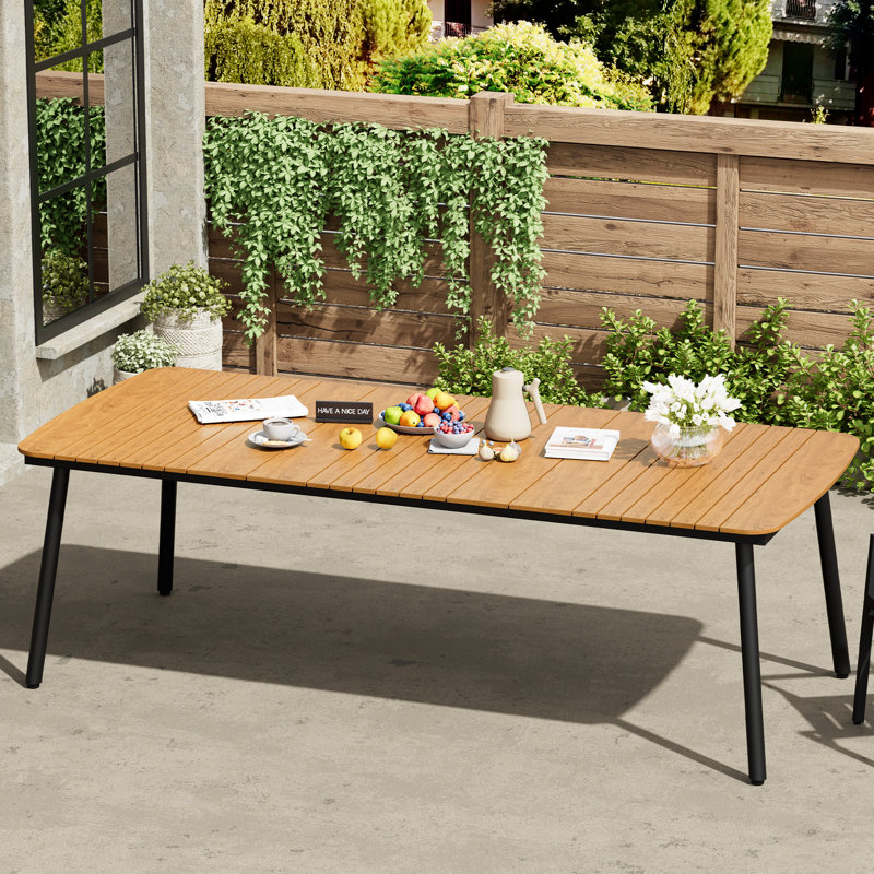 Oval Patio Dining Table With Umbrella Hole and Aluminum Frame, 42.1" W x 92.9" L x 29.1" H, Brown