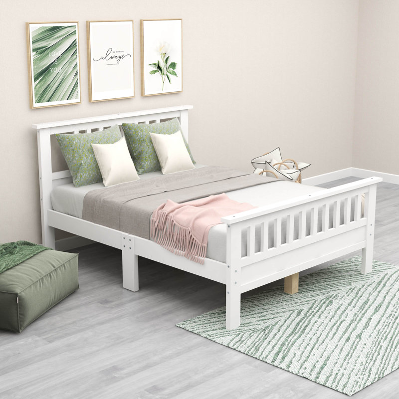 Lit plateforme en bois avec tête de lit, Complète, Blanc