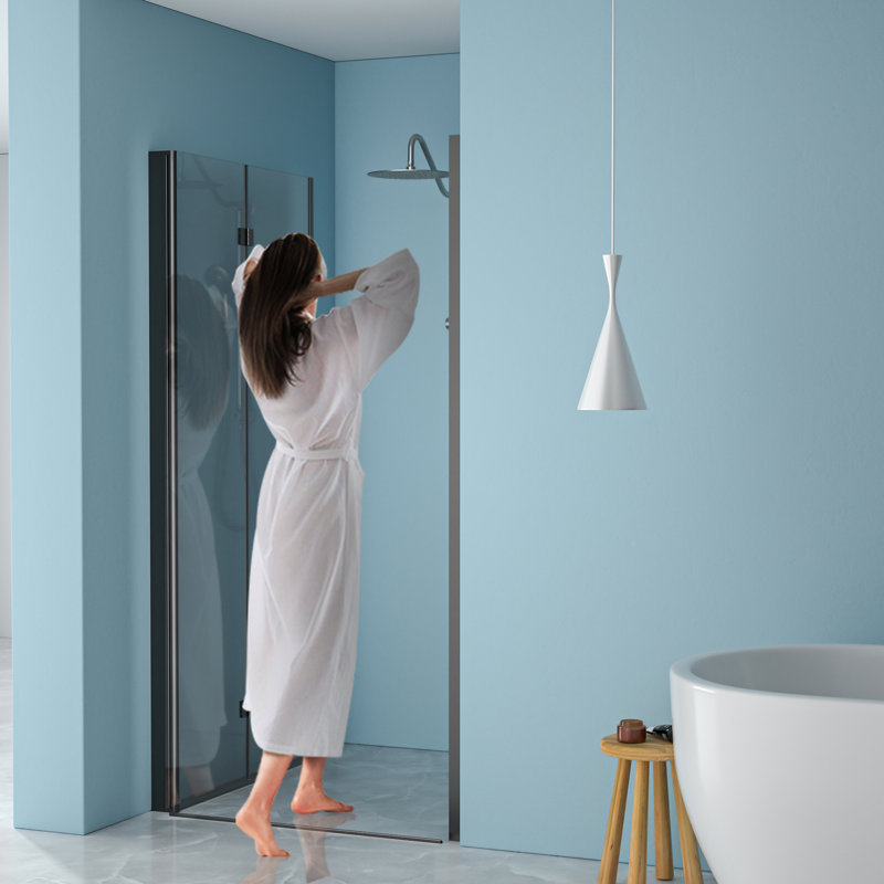 Matte Black 30"W X 72"H Shower Door. 1/4" Thick Tempered Glass. Water-, Space, Adjustable Bathroom Inner Partition Screen Door Cubicle