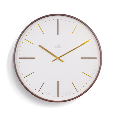 Acctim Wall Clock Quartz Bent Wood Case Raised Wooden & Foil Embossed Batons Walnut 53cm