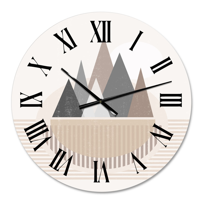 Abstract Sun And Moon In Mountains III - Modern Wall Clock, 23" H x 23" W x 1" D