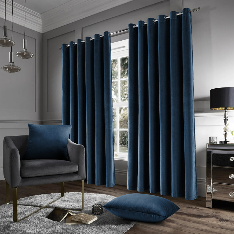 Stockholm Heavy Crushed Velvet Eyelet Sheer Curtains, Width 168 x Drop 183 cm, Navy