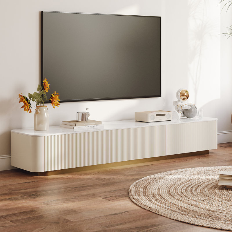 Delorme Modern TV Stands with Glossy Sintered Stone, White Media Console with 4-6 Drawers for Living Room, White