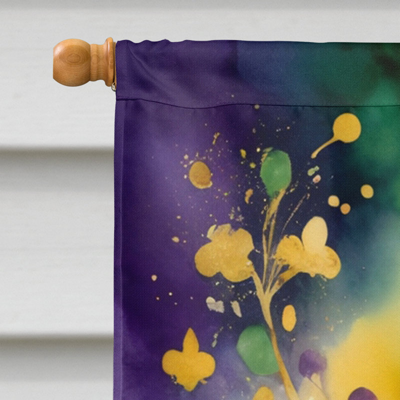 Large Multicolor Polyester Mardi Gras House Flag with Fleur de Lis Design