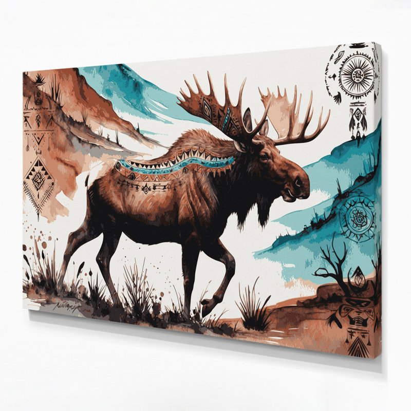 «Southwestern Animals Moose», art mural blanc sur toile 39, 12" H x 18" W