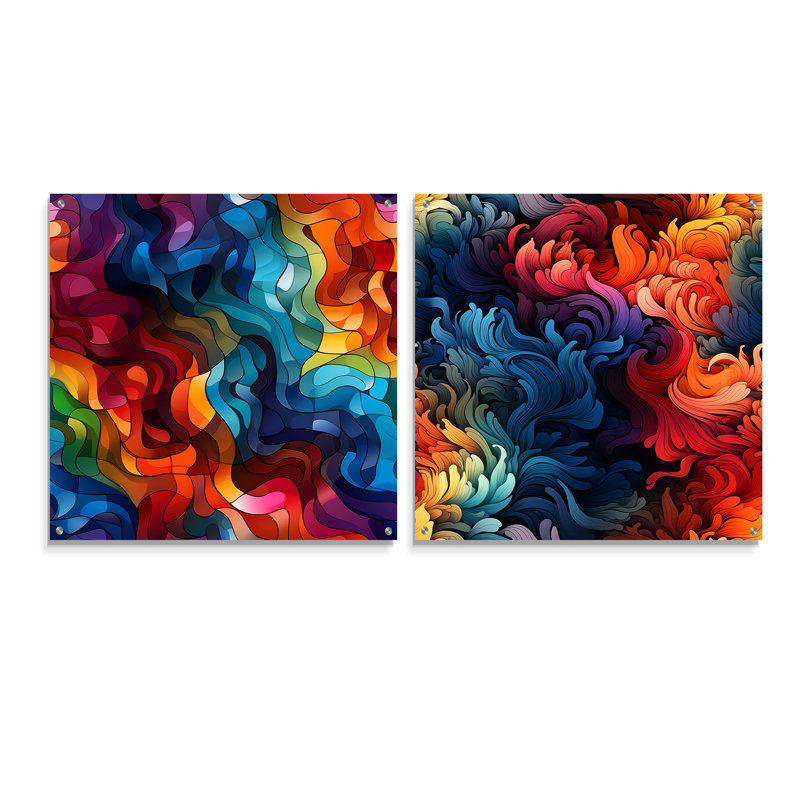 Cidalina - Ensemble de 2 peintures murales abstraites en acrylique, H 16 po x l 33 po