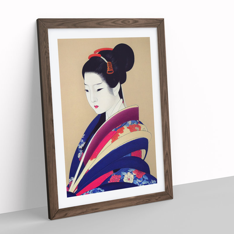 View Of A Geisha No.5 - Wall Art, 36cm H x 27cm W, Walnut Framed, White