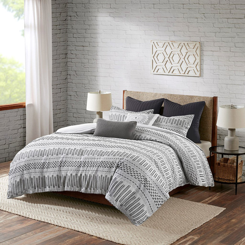Mini ensemble d'édredon en coton jacquard gris / noir, Très grand édredon