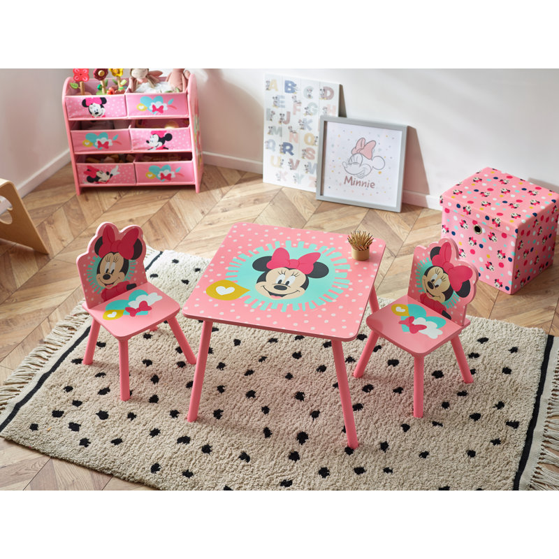 Disney Minnie Mouse Table and Chair Set for 2, Holds up to 30kg per stool, Perfect for Playtime and Activities - Small, Pink
