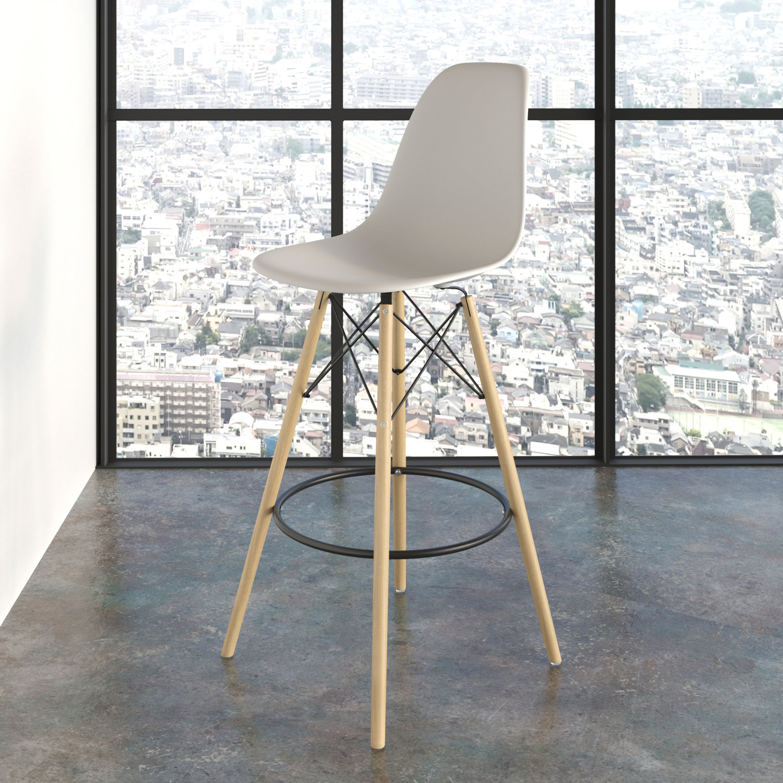 Jordan Bar Stool, White/Natural, Bar Stool (29.5" Seat Height)