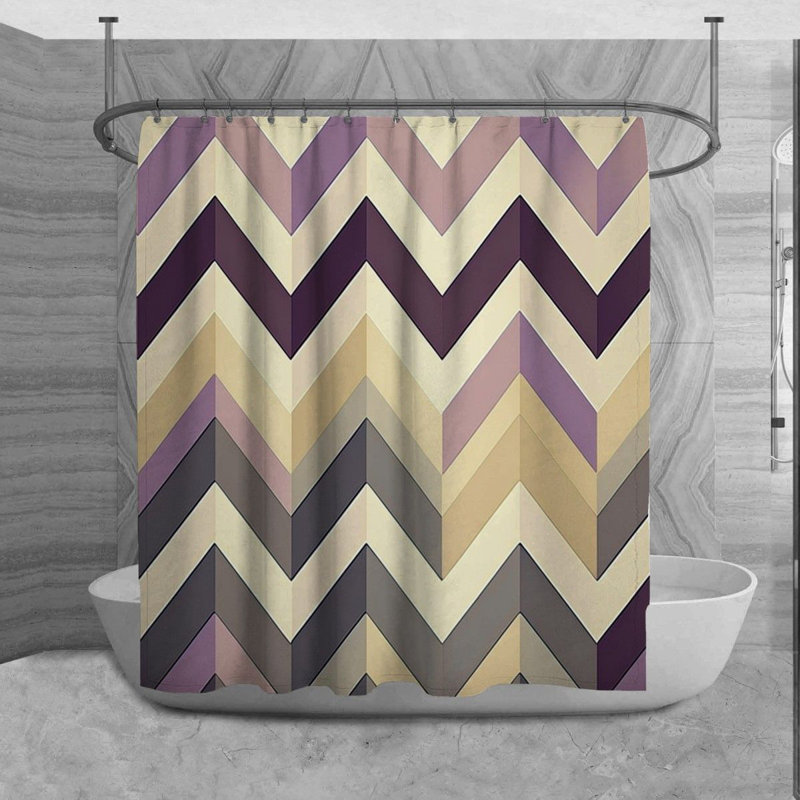 Briant Chevron Shower Curtain, 73" H x 70" W, Purple/Beige