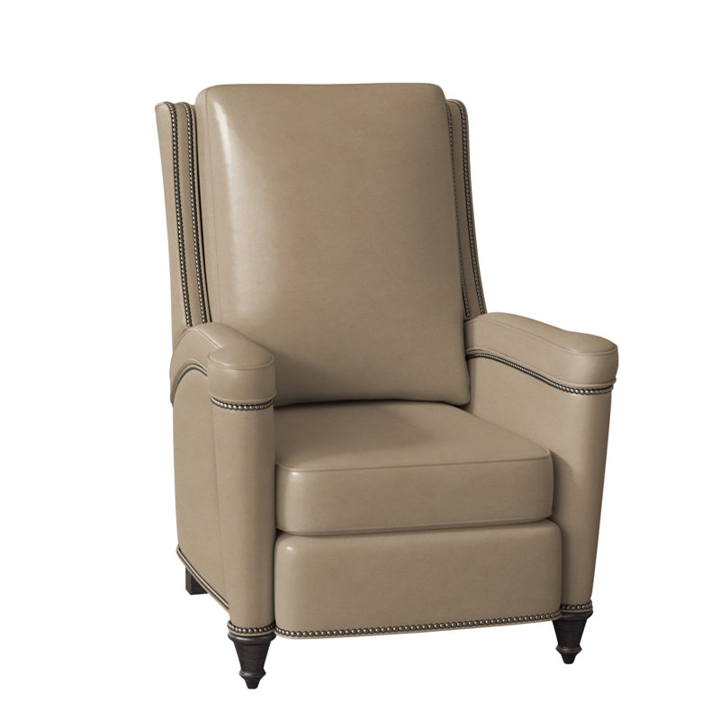 Mayes Recliner, Aline Light Gray Stonewash Genuine Leather, Gunmetal, Plantation