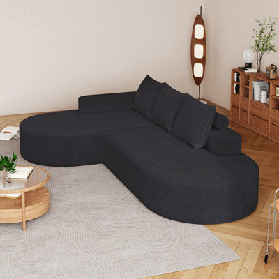 Modern Curved Sofa ,Chenille Upholstered Boneless Sectional Sofa Couch Set,Modular 108.5" L Shaped Sectional Living Room Sofa Set With 3 Pillows