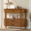 Console rétro en bois courbé, 109 cm (43 po) pour entrée de salon, brune, 3 tiroirs, pieds solides, étagère ouverte, style roman, préassemblée, grand espace de rangement, installation facile de 109 cm (43 po) derrière un canapé.