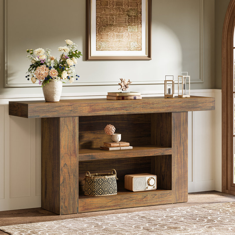 63-Inch Farmhouse Console Table for Entryway with Storage, 3-Tier Entryway Table with U-Shaped Base