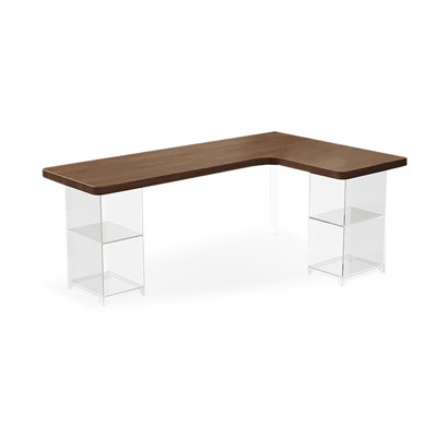 Tan+Clear Rectangular Solid Wood+Acrylic desks