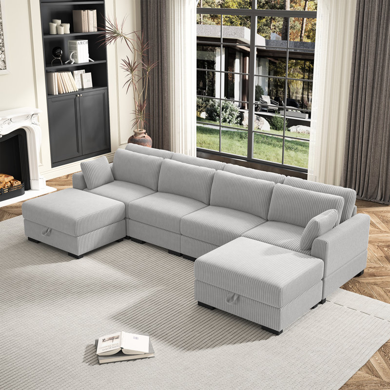 Mynyr Corduroy Sectional, Gray Corduroy