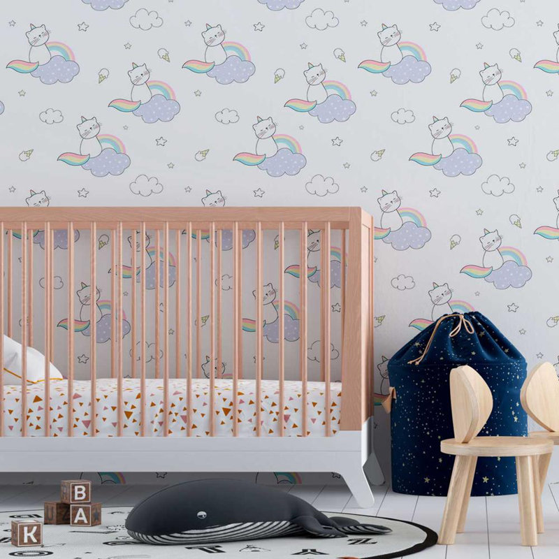 Rouleau de papier peint adhésif 8,5 pi x 24 po Stantonville Little Cat in the Clouds