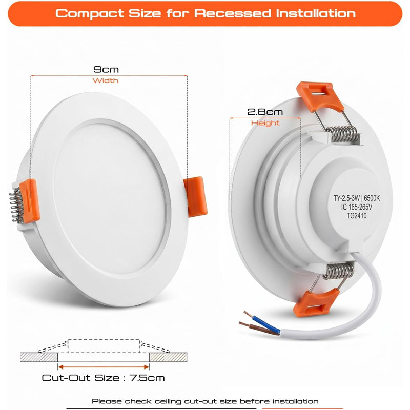Recessed Ceiling Downlights Cool White 6400K Ultra Slim Flush Mount Panel Lights Adjustable Spot Lights for Home Kitchen Bedroom Bathroom  5 Pack