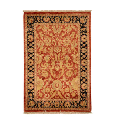 Tapis rouge / noir / beige noué à la main de haute qualité