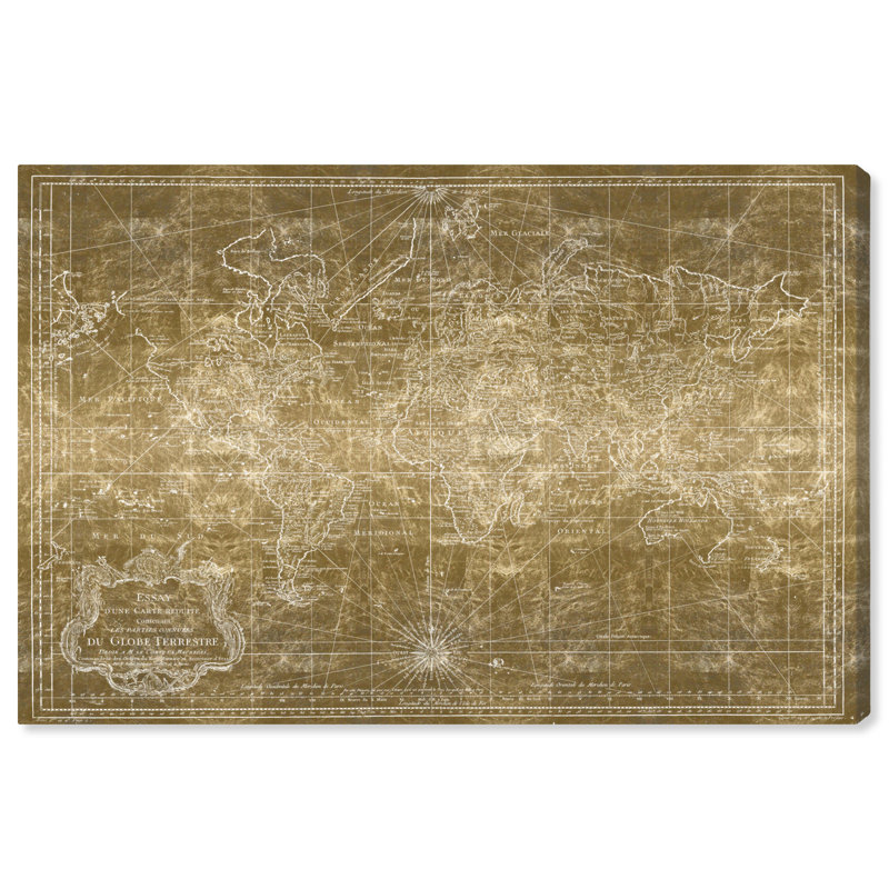 « world map gold », impression sur toile, H 30 po x l 45 po x P 1,5 po