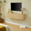 Meuble télé mural flottant de 55 po avec portes cannelées, console multimédia de grande capacité avec trous de gestion des câbles pour le salon, compatible avec divers styles de maison-89166174-90859892