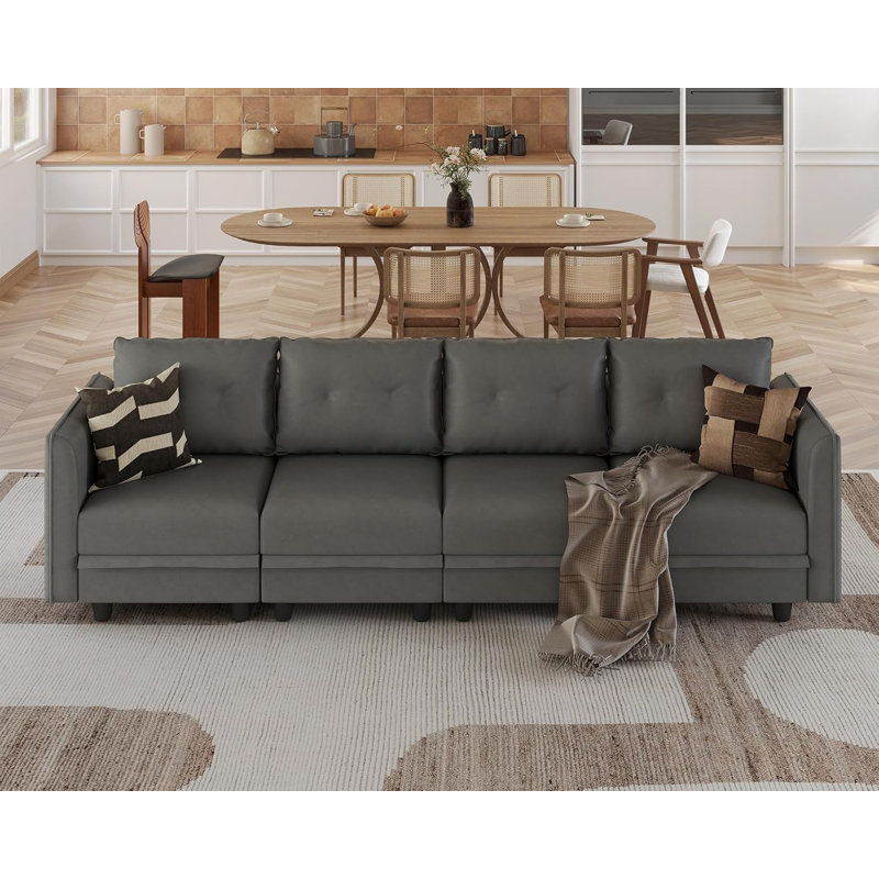 Zendajas 112'' Upholstered 4 Seat Loveseat With Storage, Gray