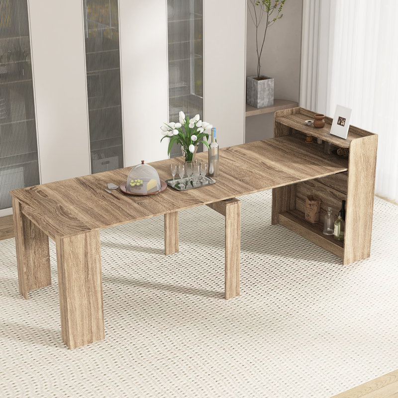 Table à manger extensible moderne avec rangement 98,43 po, Brun
