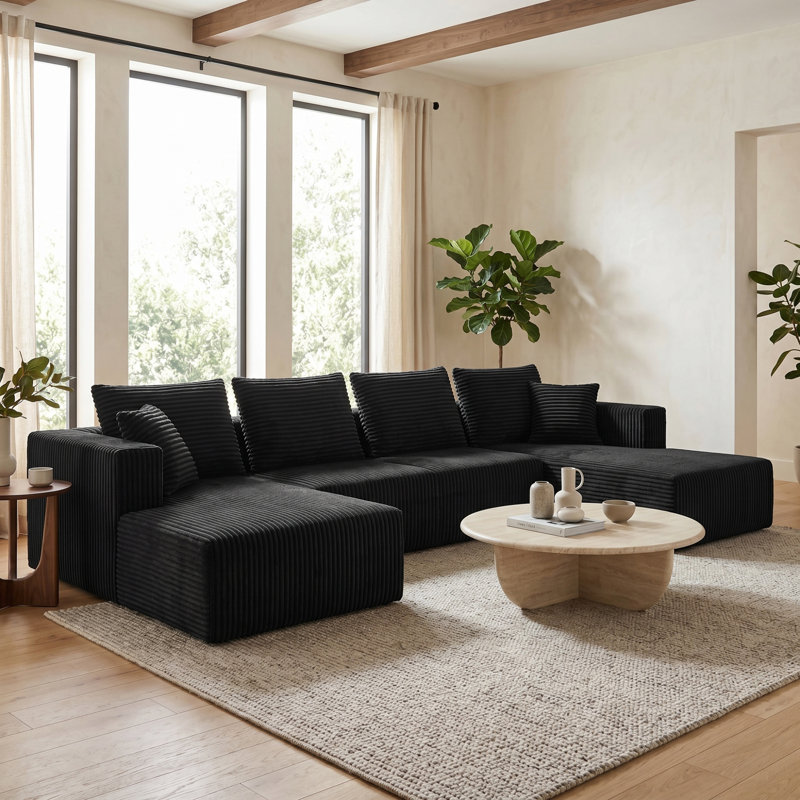 Boneless 149" Oversize Modular Reversible Sectional Sofa, No Assembly Corner L-Shape Couch, Black