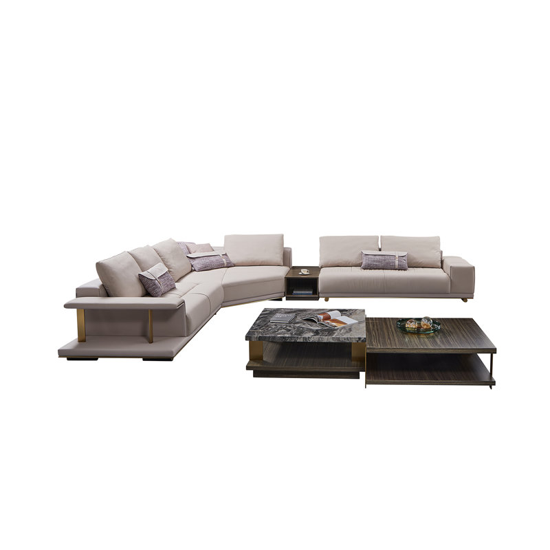 Gray Genuine Leather 4-Piece Sectional Sofa with Removable Cushions