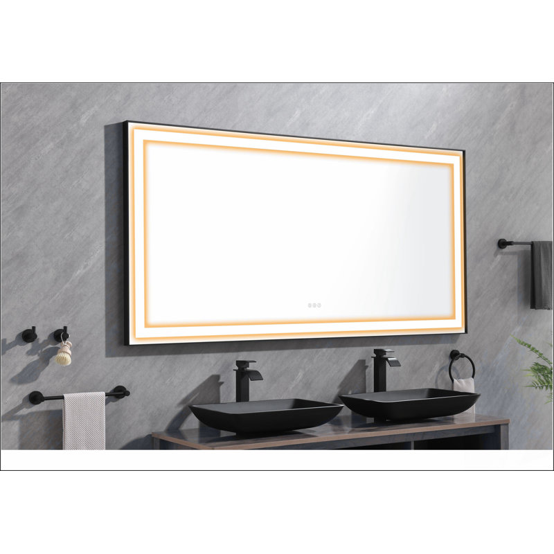 Miroir de salle de bain 72 x 36 pouces à DEL avec anti-buée, mémoire, 3 couleurs, gradation continue et cadre en aluminium