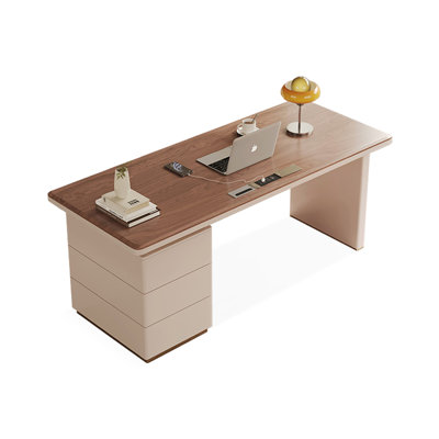 Nut-brown+White Rectangular Solid + Manufactured Wood with 3 drawers desk