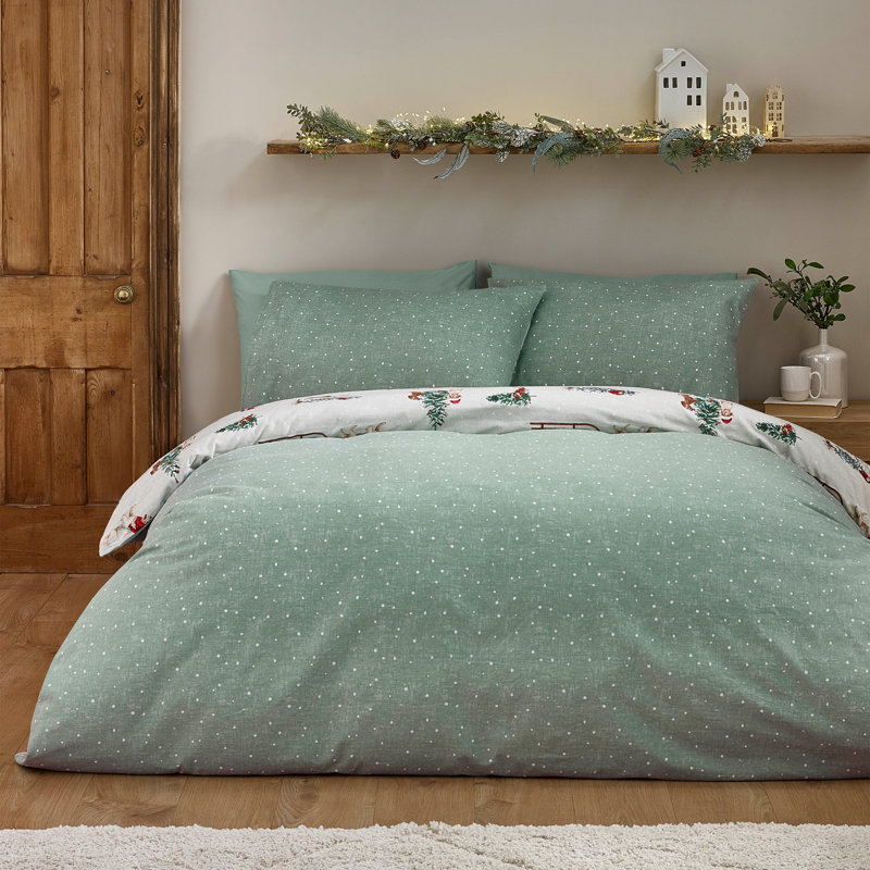 Brushed Christmas Dogs Cotton Reversible Duvet Cover Set, King Size Bed (230 x 220 cm)