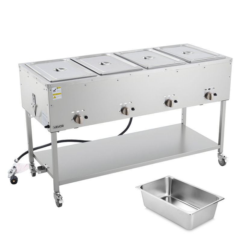 4-Pan Commercial Propane Steam Table Food Warmer with 4 Temp Control Knobs